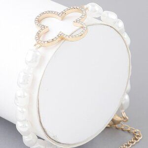 Open Clover Pearl Beaded Bracelet